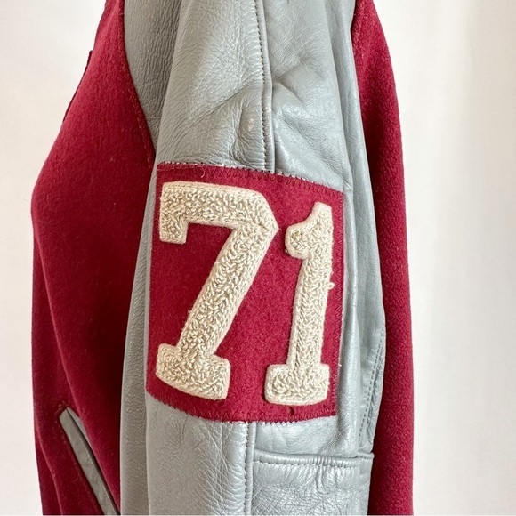 Vintage 50s Leather Wool 71 Varsity Letterman Jacket Snap Button Burgundy 42 Med - Picture 8 of 16